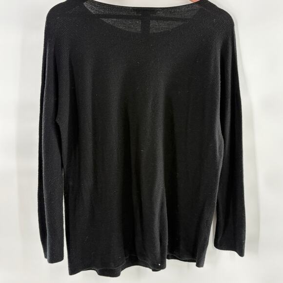 Eileen Fisher Boatneck Virgin Wool Sweater M Black Capsule Minimalist Ribbed - Picture 2 of 4